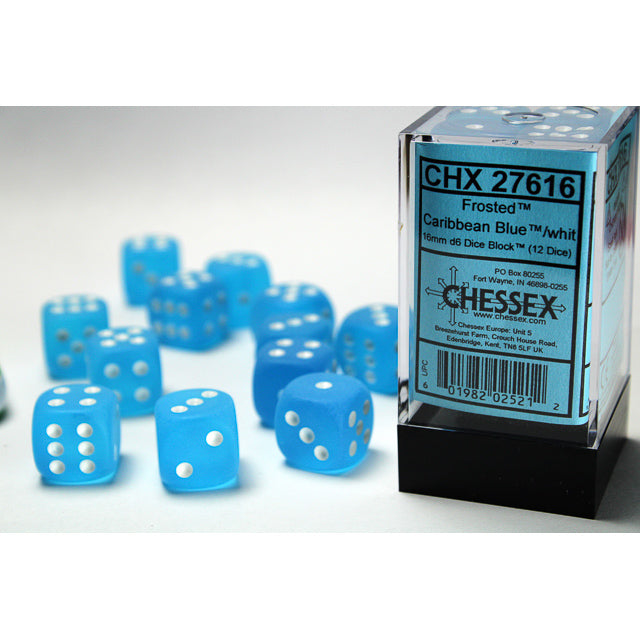 Chessex: Frosted 16mm D6 Caribbean Blue/White (x12)
