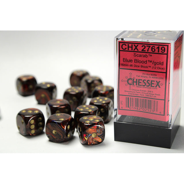 Chessex: Scarab 16mm D6 Blue Blood/Gold (x12)