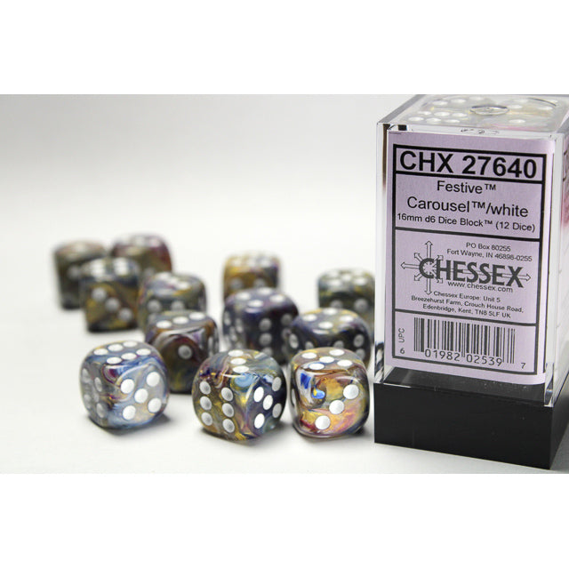 Chessex: Festive 16mm D6 Carousel/White  (x12)