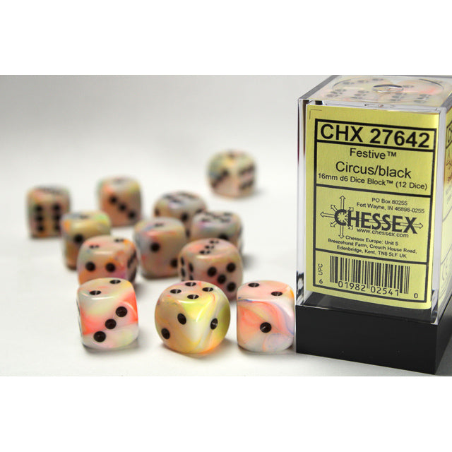 Chessex: Festive 16mm D6 Circus/Black (x12)