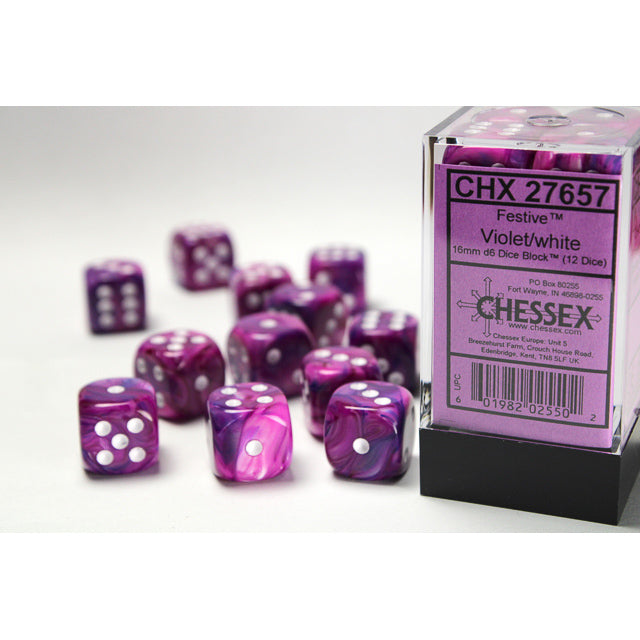 Chessex: Festive 16mm D6 Violet/White (x12)