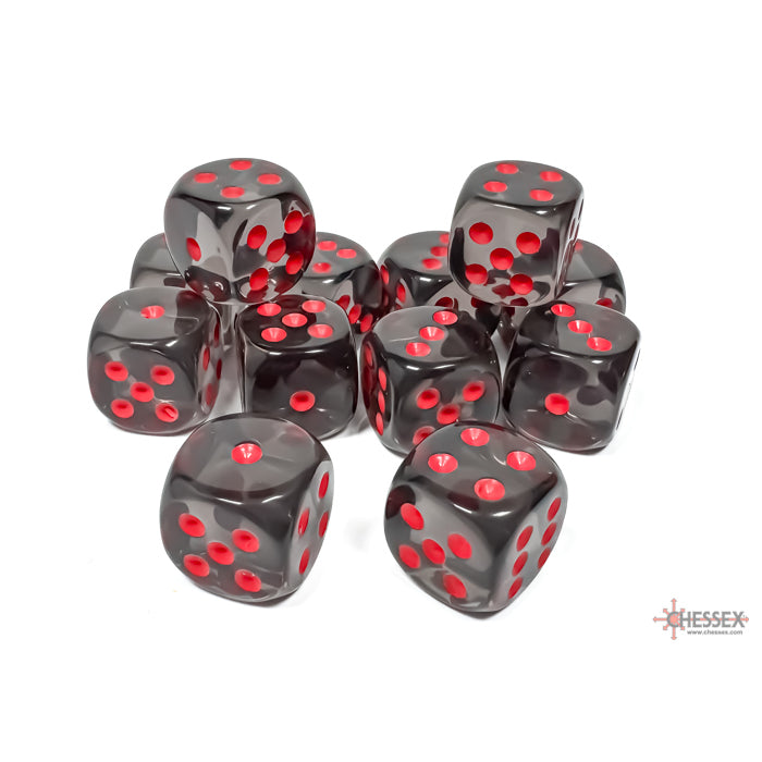 Chessex: Translucent 16mm D6 Smoke/Red (x12)