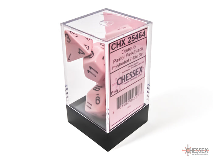 Chessex: Opaque Polyhedral Pastel Pink/Black 7-Die Set