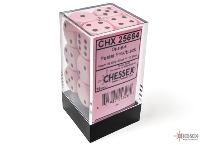 Chessex: Opaque 16mm D6 Pastel Pink/Black (x12)