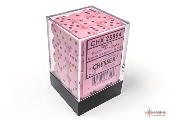 Chessex: Opaque 12mm D6 Pastel Pink/Black (x36)