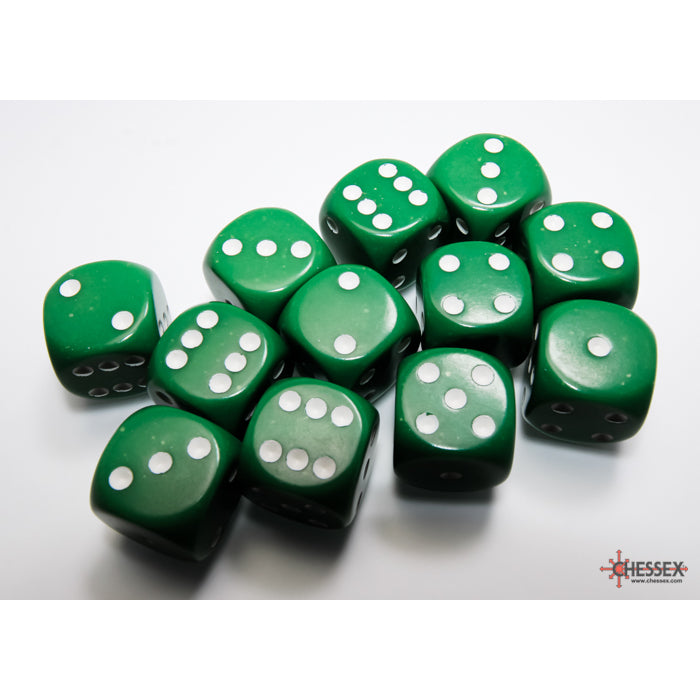 Chessex: Opaque 16mm D6 Green/White (x12)