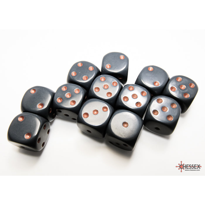 Chessex: Opaque 16mm D6 Dark Grey/Copper (x12)