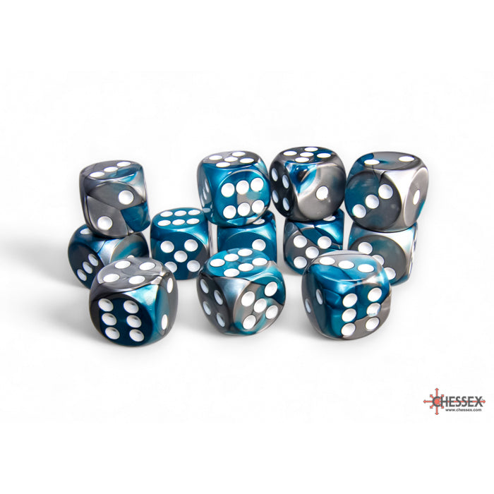 Chessex: Gemini 16mm D6 Steel-Teal/White (x12)