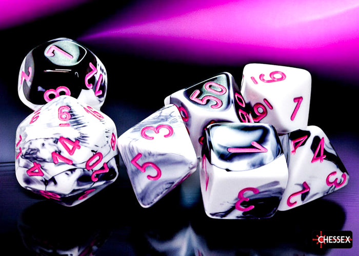 Chessex: Gemini Polyhedral Black-White/pink 7-Die Set
