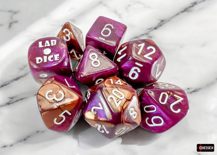 Chessex: Gemini Polyhedral Copper-Purple/white 7-Die Set