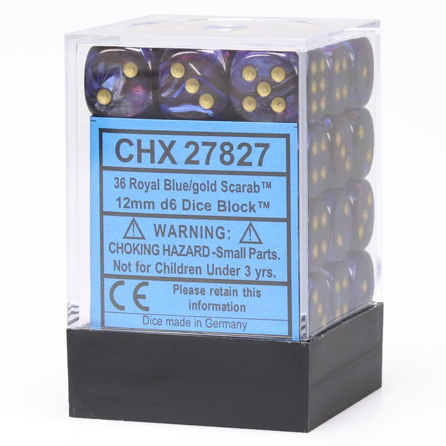 Chessex: Scarab 12mm D6 Royal Blue/Gold (x36)