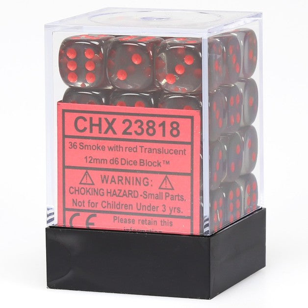 Chessex: Translucent 12mm D6 Smoke/Red (x36)