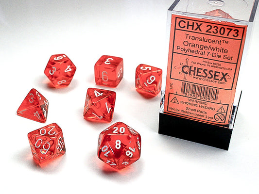 Chessex: Translucent Polyhedral Orange/White 7-Die Set