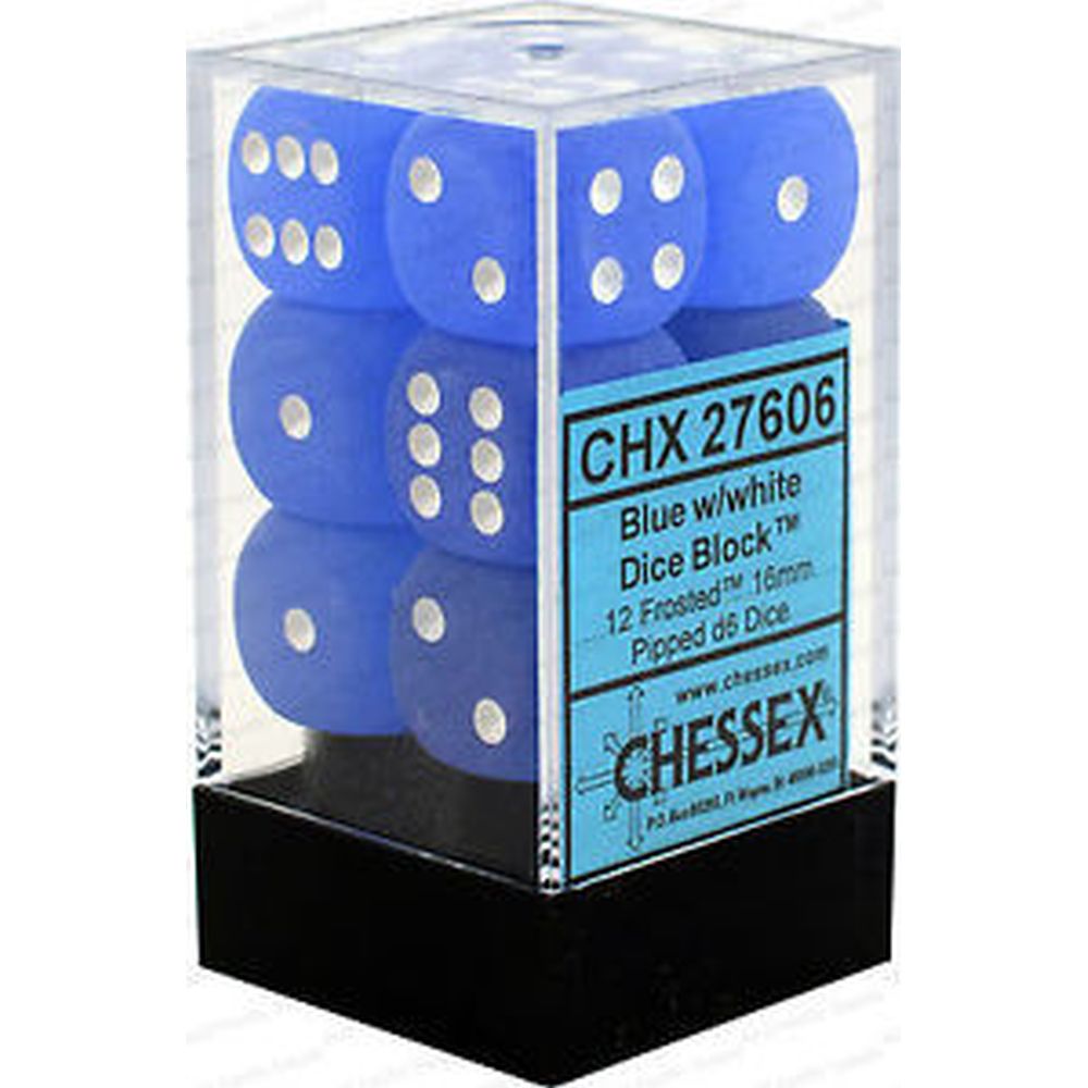 Chessex: Frosted 16mm D6 Blue/White (x12)