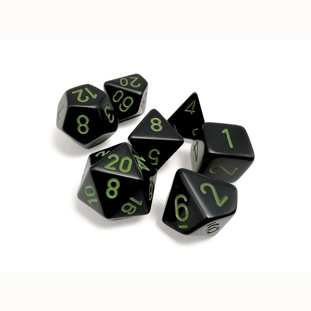 Chessex: Opaque Polyhedral Black/Green 7-Die Set