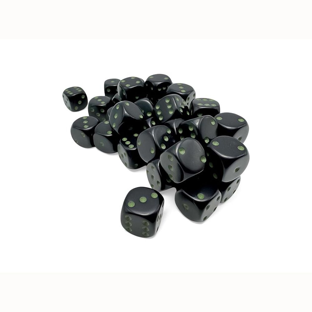 Chessex: Opaque 12mm D6 Black/Green (x36)