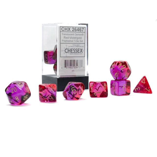 Chessex: Gemini Polyhedral Translucent Red-Violet/Gold Luminary 7-Die Set