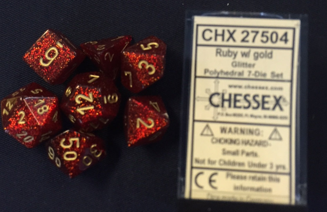 Chessex: Glitter Polyhedral Ruby/Gold 7-Die Set