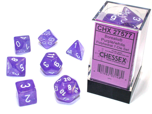 Chessex: Borealis Polyhedral Purple/White Luminary 7-Die Set