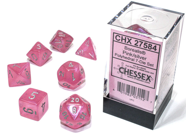 Chessex: Borealis Polyhedral Pink/Silver Luminary 7-Die Set