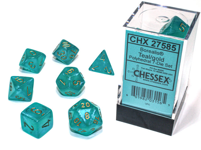 Chessex: Borealis Polyhedral Teal/Gold Luminary 7-Die Set