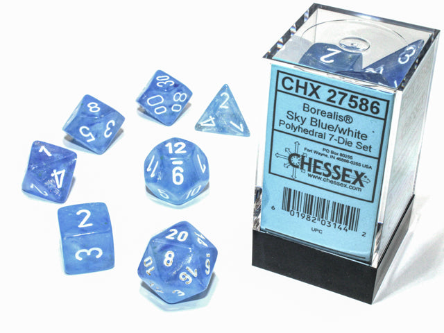 Chessex: Borealis Polyhedral Sky Blue/White Luminary 7-Die Set
