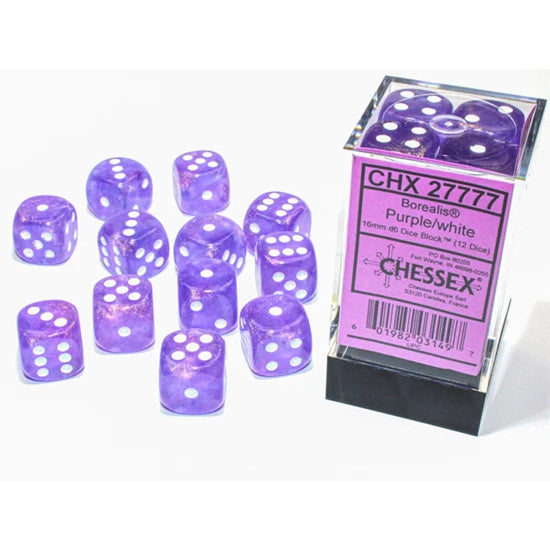 Chessex: Borealis 16mm D6 Purple/White Luminary (x12)