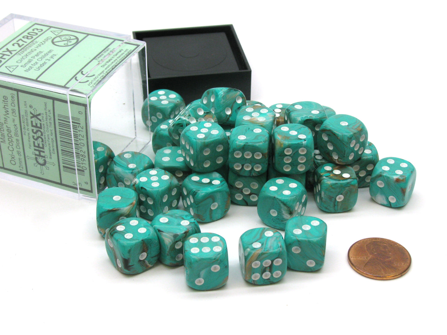 Chessex: Marble 12mm D6 Oxi Copper/White (x36)