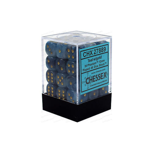 Chessex: Phantom 12mm D6 Teal/Gold (x36)