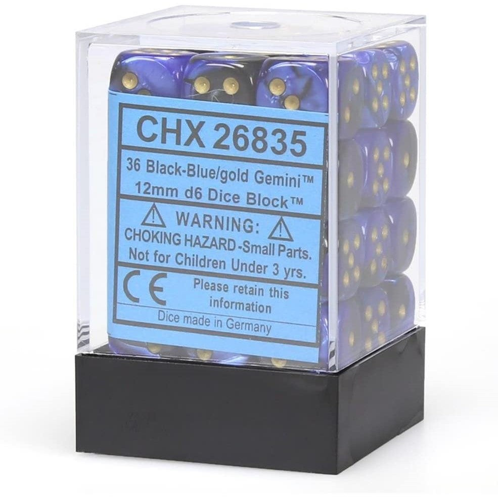 Chessex: Gemini 12mm D6 Black-Blue/Gold (x36)