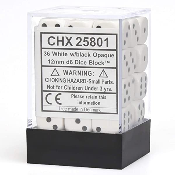 Chessex: Opaque 12mm D6 White/Black (x36)