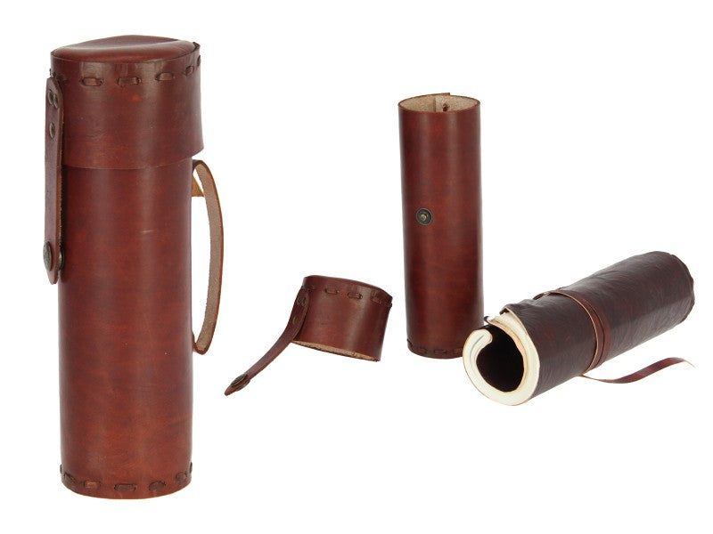 Antique Leather Scroll Journal in Cylinder Travel Case 20cm