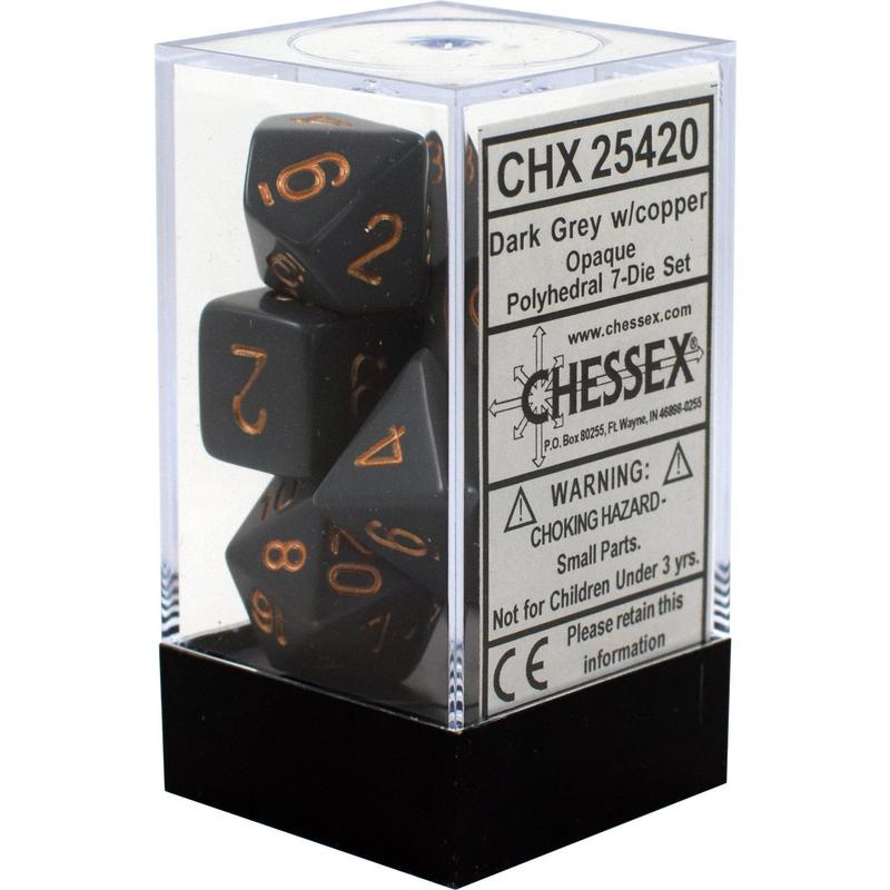 Chessex: Opaque Polyhedral Dark Grey/Copper 7-Die Set