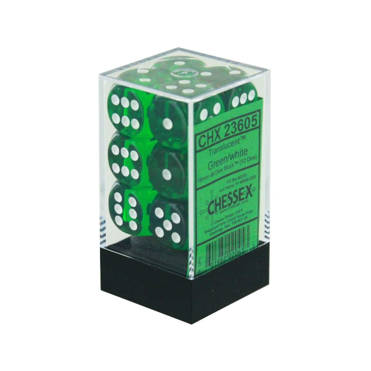 Chessex: Translucent 16mm D6 Green/White (x12)