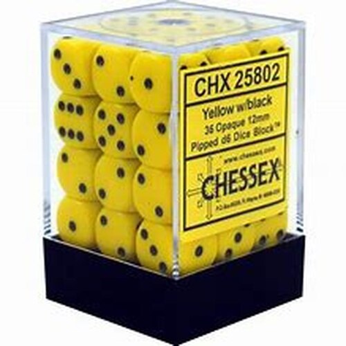 Chessex: Opaque 12mm D6 Yellow/Black (x36)