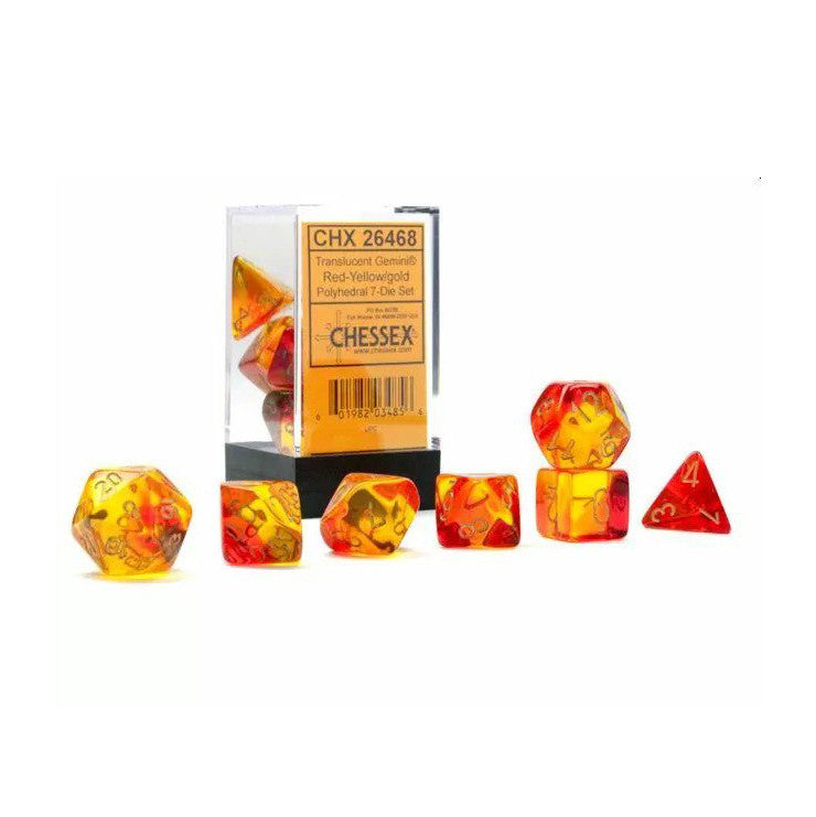 Chessex: Gemini Polyhedral Translucent Red-Yellow/Gold Luminary 7-Die Set
