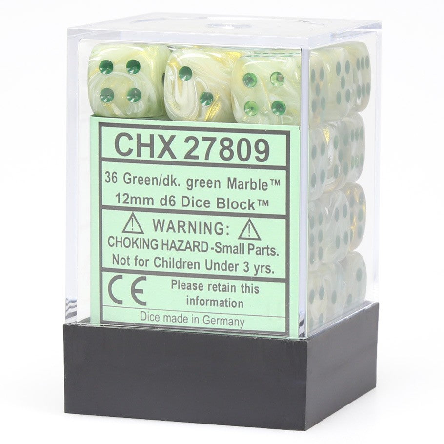 Chessex: Marble 12mm D6 Green/Dark Green (x36)