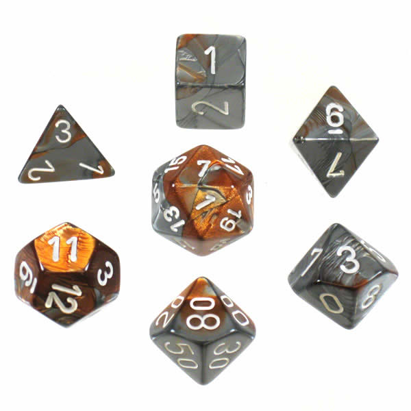 Chessex: Gemini Polyhedral Copper-Steel/White 7-Die Set