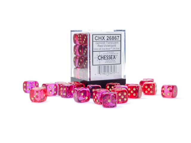 Chessex: Gemini 12mm D6 Translucent Red-Violet/Gold (x36)