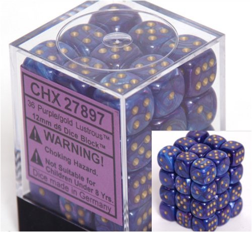 Chessex: Lustrous 12mm D6 Purple/Gold (x36)