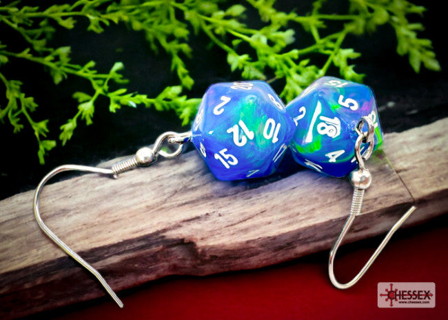 Chessex: Earrings Mini D20 Pair Festive Waterlily (Hook)