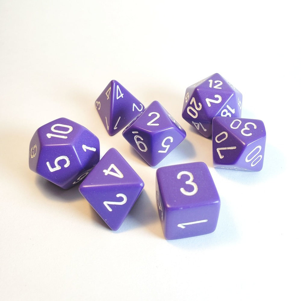 Chessex: Opaque Polyhedral Purple/White 7-Die Set