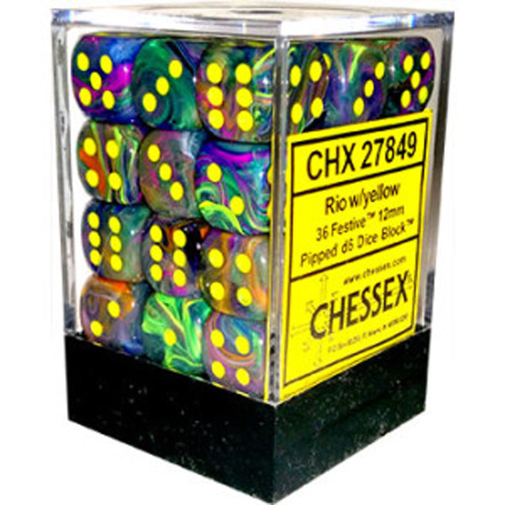 Chessex: Festive 12mm D6 Rio/Yellow (x36)
