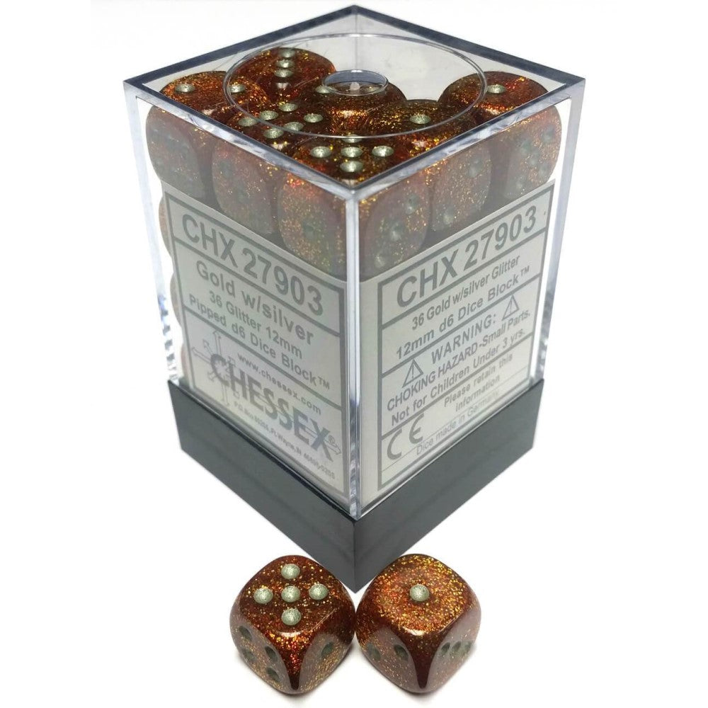 Chessex: Glitter 12mm D6 Gold/Silver (x36)