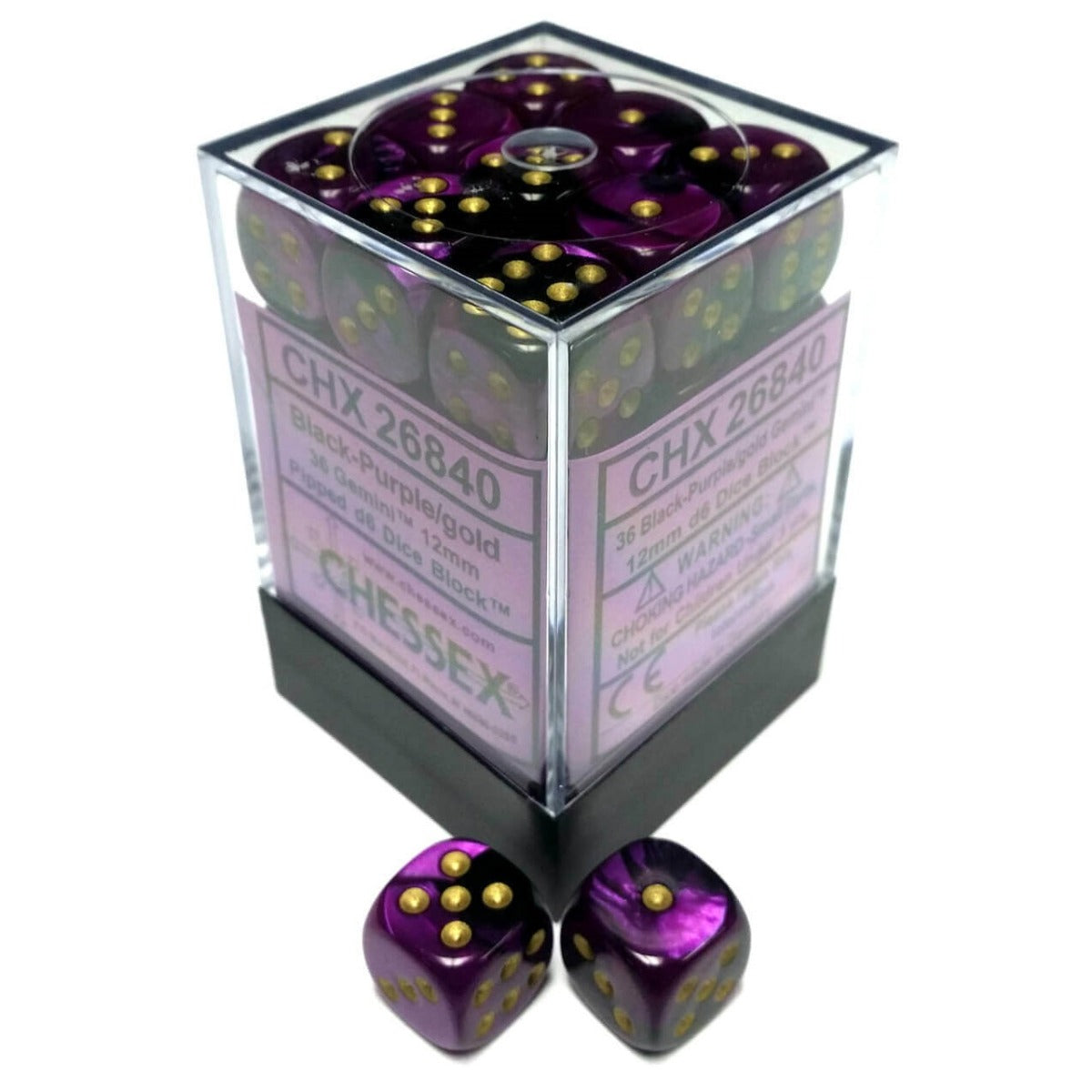 Chessex: Gemini 12mm D6 Black-Purple/Gold (x36)