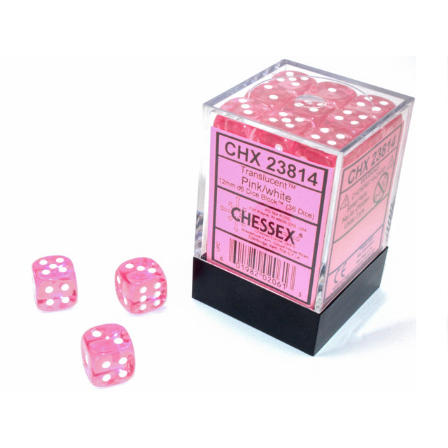 Chessex: Translucent 12mm D6 Pink/White (x36)