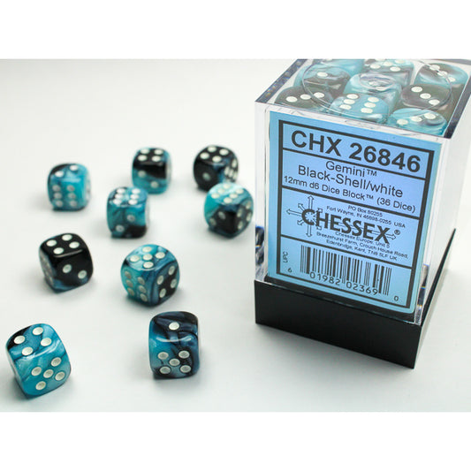 Chessex: Gemini 12mm D6 Black-Shell/White (x36)