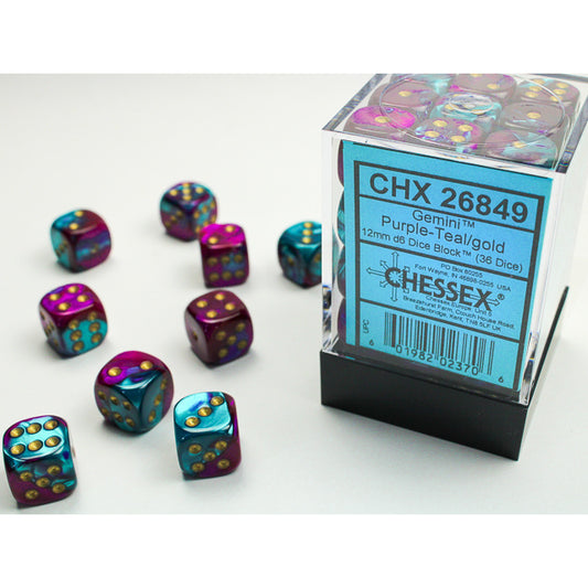 Chessex: Gemini 12mm D6 Purple-Teal/Gold (x36)