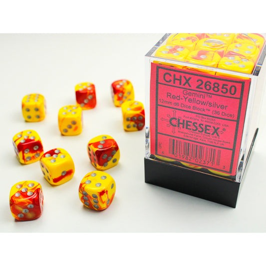 Chessex: Gemini 12mm D6 Red-Yellow/Silver (x36)