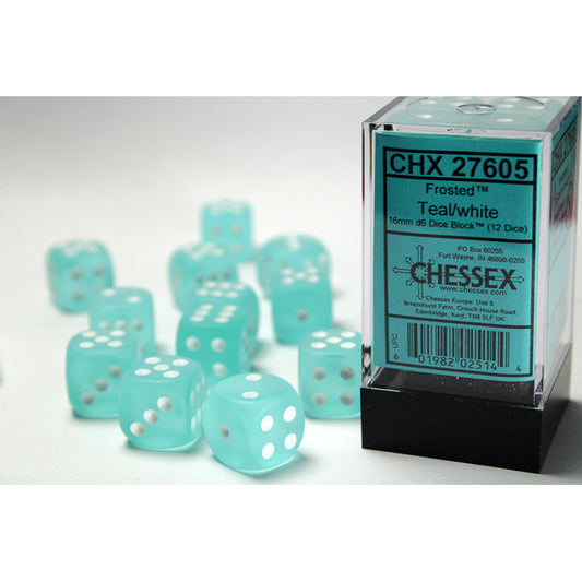 Chessex: Frosted 16mm D6 Teal/White (x12)